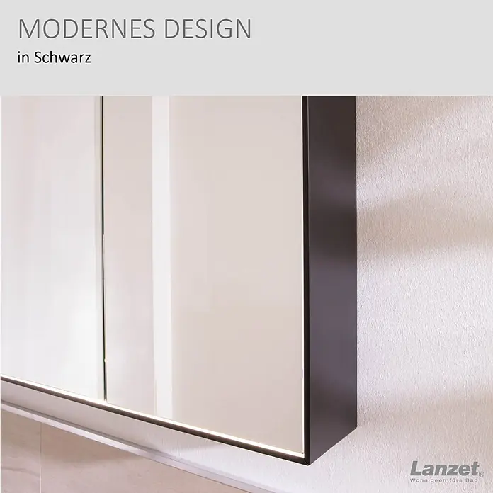 Lanzet Dune LED-Spiegelschrank - B x H: 101,8 x 70,2 cm, Holz, Schwarz - Moderner Spiegelschrank in Schwarz mit integrierter LED-Beleuchtung.