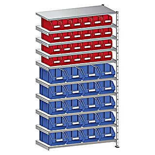 Scholz System Sichtlagerkastenregal Anbauelement S300 (H x B x T: 192 x 101 x 32 cm, Anzahl Böden: 10 Stk., Stecken, Silber)