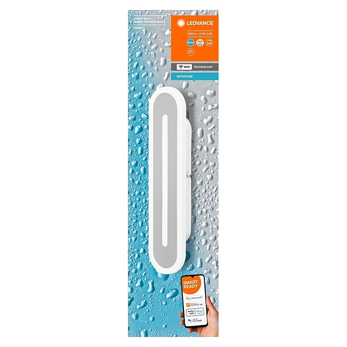 Ledvance Smart+ WiFi Aplique de pared LED Orbis Bath (13 W, L x An x Al: 30 x 7 x 5 cm, Blanco, Blanco cálido) | BAUHAUS