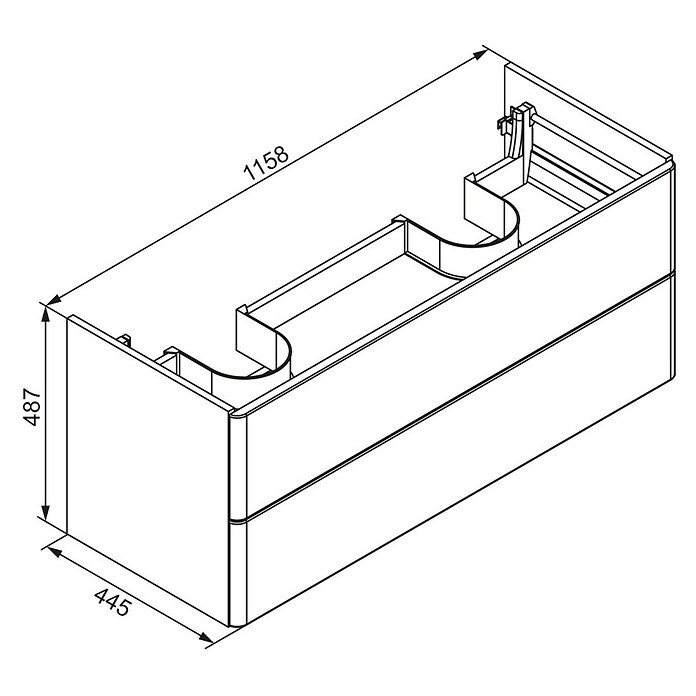 Modern 3.0 Waschtischunterschrank (49 x 116 x 42 cm, 2 Schubkästen, Grafit, Hochglanz)
