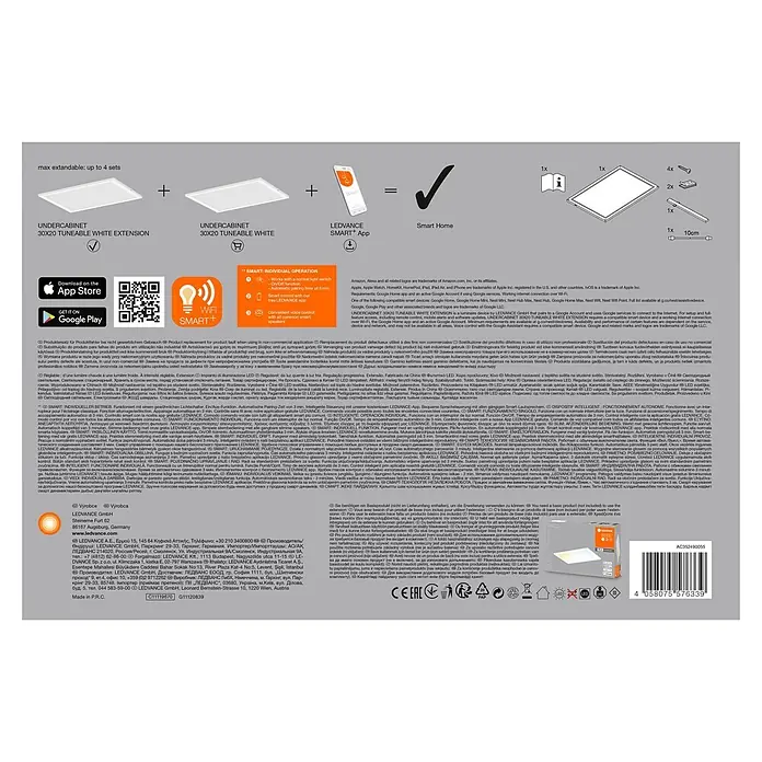 Ledvance LED-Panel - L x B x H: 30 x 20 x 8 cm, Mehrfarbig, 6,8 W - LEDVANCE 30x20 abstimmbare weiße LED Unterbauleuchte Erweiterung, Smart Home fähig über App/Sprache, benötigt Basiseinheit.