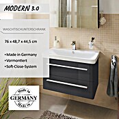 Modern 3.0 Waschtischunterschrank (49 x 76 x 42 cm, 2 Schubkästen, Grafit, Hochglanz)