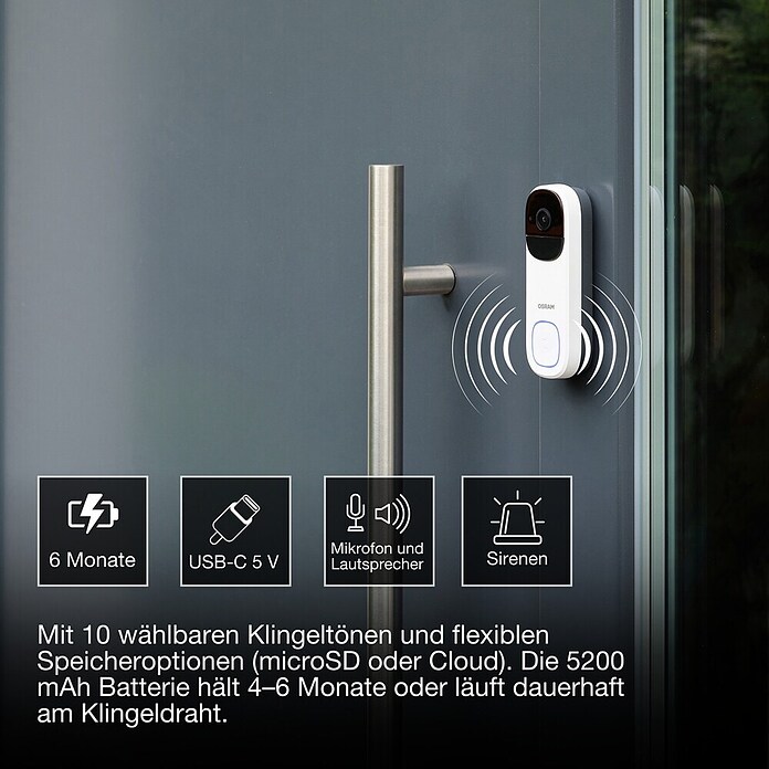 Osram Smart+ Türklingel mit Kamera (Weiß, 50 x 34 x 150 mm) | BAUHAUS