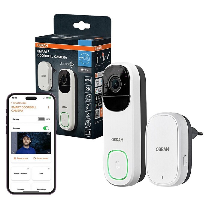 Osram Smart+ Türklingel mit Kamera (Weiß, 50 x 34 x 150 mm) | BAUHAUS