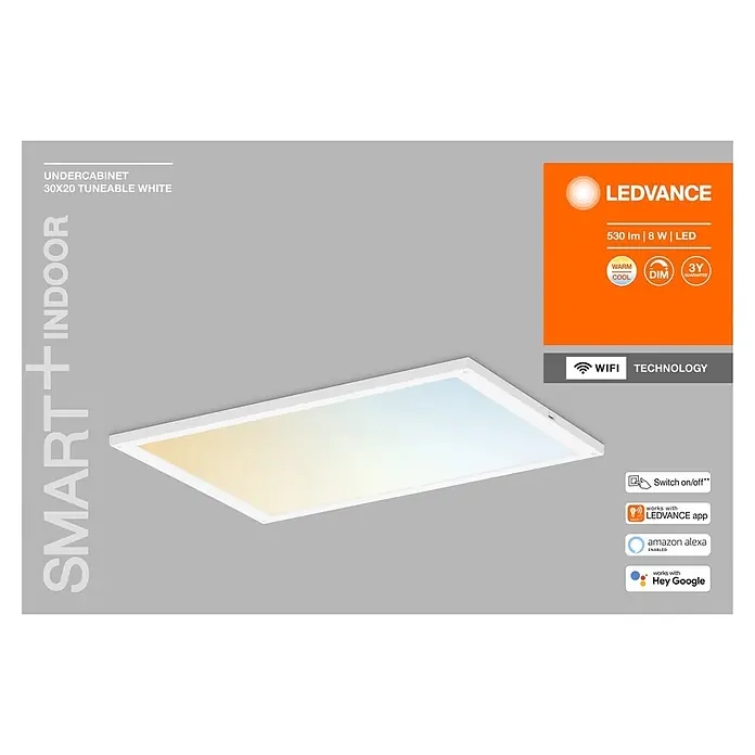 Ledvance LED-Panel - L x B x H: 30 x 20 x 0,8 cm, RGB - Weißes, rechteckiges Smart LED-Panel, dimmbar und mit abstimmbarer Weißlichtfarbe.