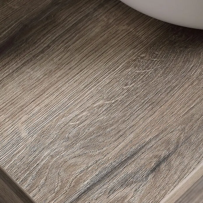 Kiamami Valentina Badmöbel-Set - Braun - Strukturierte hellbraune Holzmaserungsoberfläche, geeignet für Möbel oder Waschtischplatten.