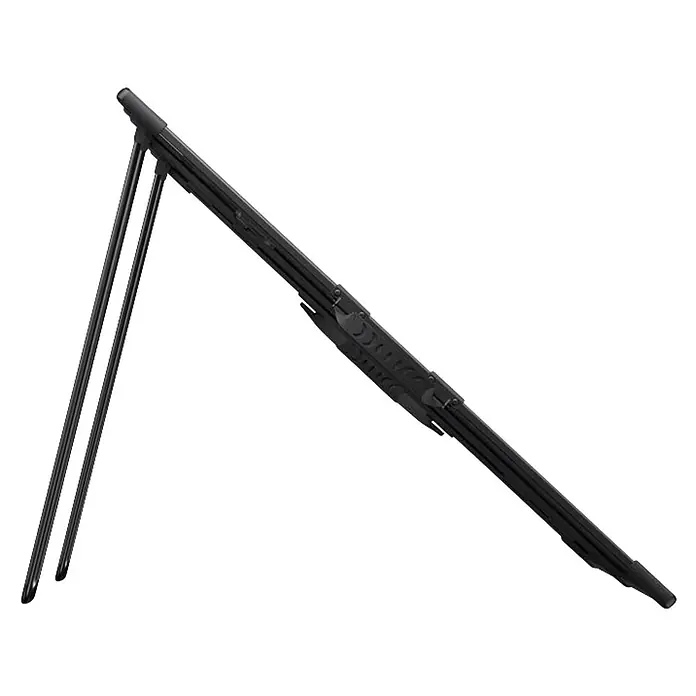 Anker Solix Solarmodul SOLIX PS200 GEN2 - 200 W, L x B x H: 1.377 x 792 x 17 mm - Schwarzes Scheibenwischerblatt auf schlankem, integriertem schwarzen Ständer aufgestellt.