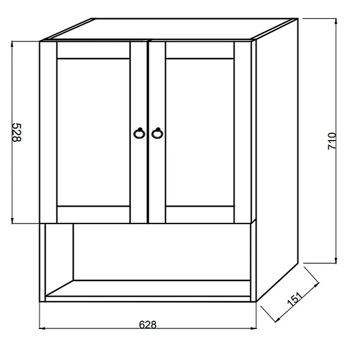 Kiamami Valentina Badmöbel-Set - Weiß - Wandschrank mit zwei Türen, einem offenen Fach und den Maßen 628x710x151 mm.
