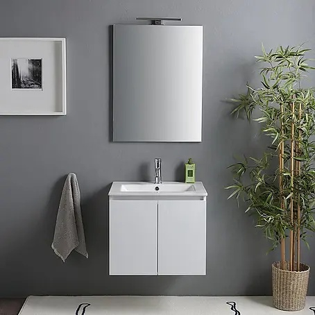 KV Waschtisch-Unterschrank 60 cm mit Waschbecken und Spiegel mit Lampe| Benaco