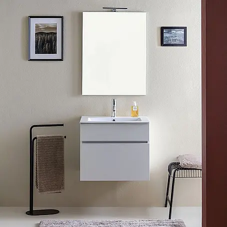 KV 60cm Badmöbel Set aus Unterschrank, Keramik -Waschbecken und Spiegel | Sole
