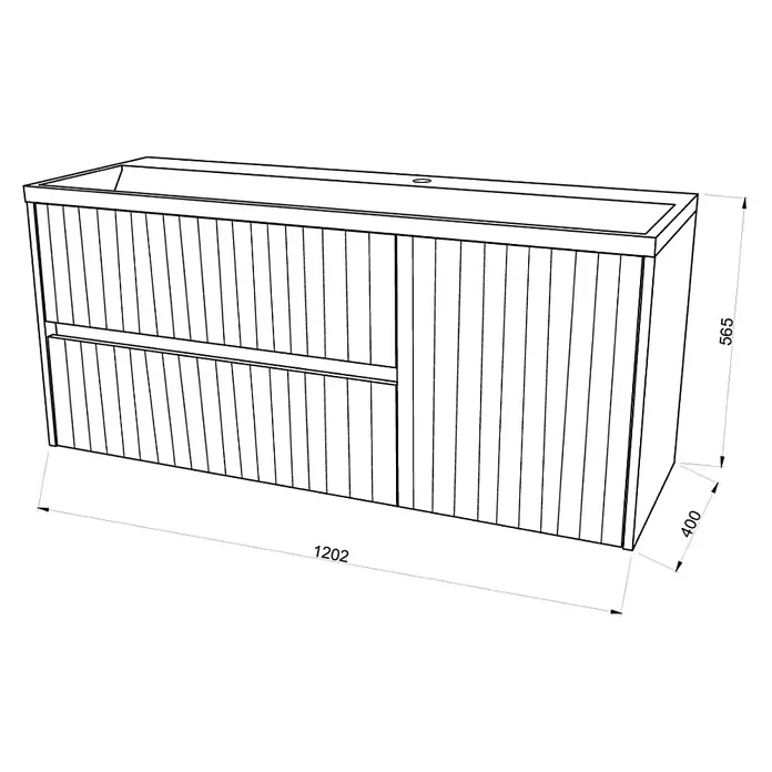 Kiamami Valentina Badmöbel-Set - Braun - Wandhängender Badezimmer-Waschtischunterschrank mit Lamellenfront und integriertem Waschbecken, 1202x565x400 mm.