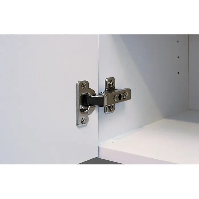 Optifit Küchenleerblock Bengt932 - Breite: 210 cm, Weiß, Ohne Elektrogeräte - Poliertes Metall-Möbelscharnier, sicher an weißer Schranktür und -rahmen befestigt.