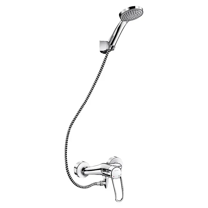 Delabie Duschsystem Delabie Duschsystem selbstentleerend m. EHM 2539S, Standard-Anschl. -  - Polierter Chrom-Duschset mit Handbrause, flexiblem Schlauch und Mischbatterie.