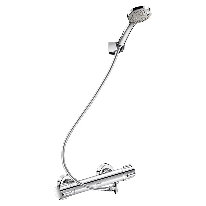 Delabie Duschsystem Delabie Duschsystem selbstentleerend, Br.-Therm. H9739S,Stdd-Anschl. -  - Verchromtes Duschsystem mit Handbrause, flexiblem Schlauch und Thermostatmischer.