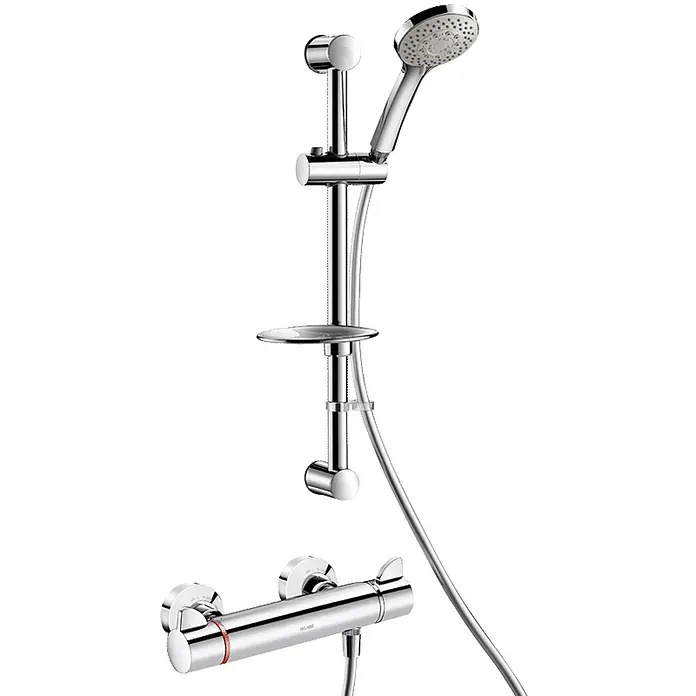 Delabie Duschsystem H9741KIT -  - Verchromtes Duschsystem mit Handbrause, Gleitstange, Schlauch und Thermostatmischbatterie.