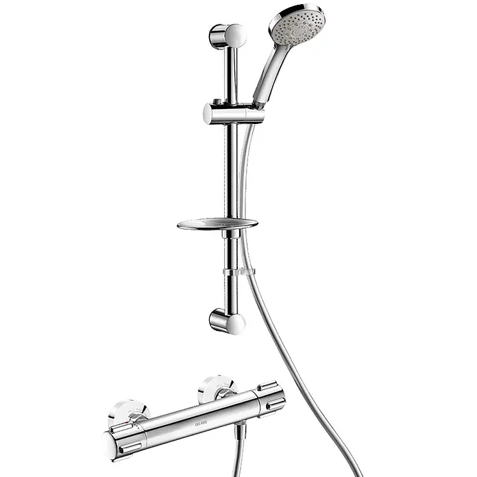 Delabie Duschsystem H9739KIT -  - Chromfarbenes Duschsystem mit Handbrause, verstellbarer Gleitstange und Thermostatmischer.