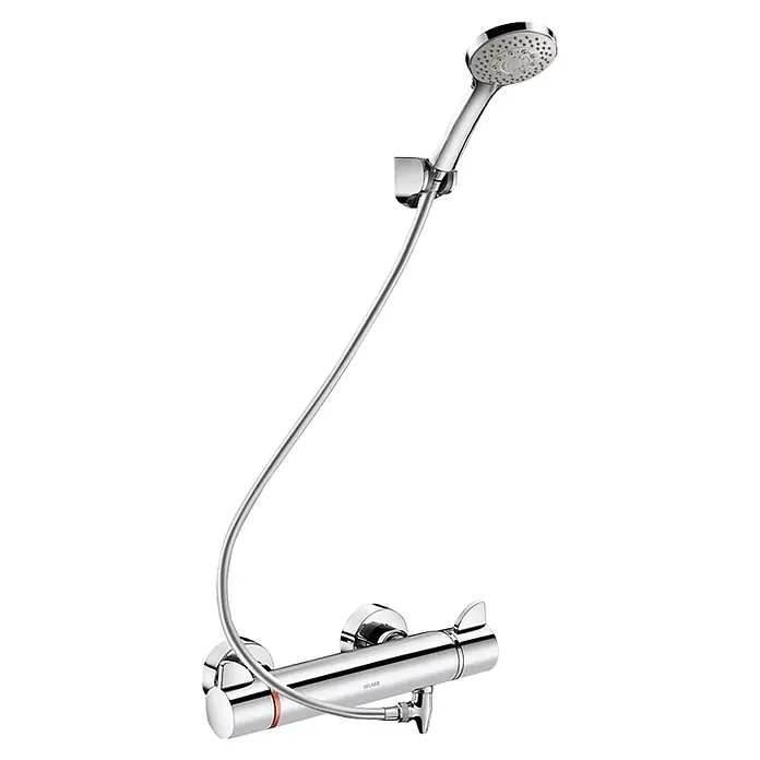 Delabie Duschsystem Delabie Duschsystem selbstentl., Br.-Therm. Securitouch H9741S,Stdd. -  - Verchromtes Handbrause-Set mit flexiblem Schlauch und Thermostatmischbatterie.