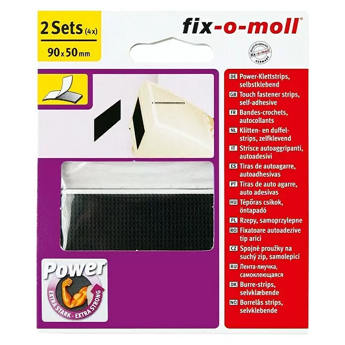 Fix-o-moll Klettpad Power - 90 x 50 mm, Schwarz, 2 Stk. - Ansicht von oben