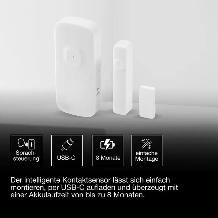 Ledvance Smart+ WiFi Funk-Fensterkontakt - Weiß, 3,1 x 2,4 x 7,2 cm - Weißer intelligenter Kontaktsensor mit Sprachsteuerung, USB-C-Ladefunktion und 8 Monaten Akkulaufzeit.
