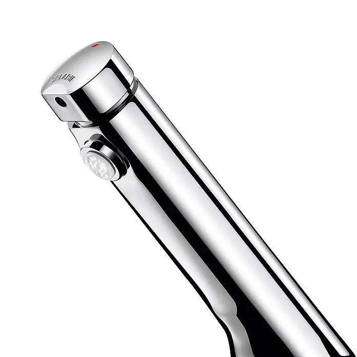 Delabie Waschtischarmatur Delabie - Chrom - Schlanke Armatur aus poliertem Chrom mit modernem Design und seitlichem Sensor/Bedienknopf für die Wassersteuerung.