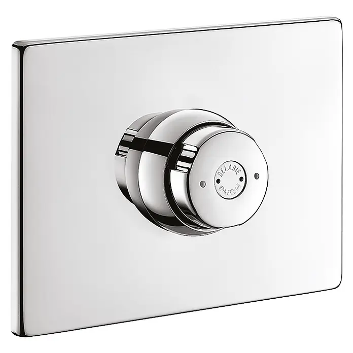 Delabie TEMPOSTOP UP Selbstschluss-Ventil 3/4" Unterputz Set 2/2, Abdeckplatte Edelstahl 160 x 220 mm -  - Verchromte quadratische Wandplatte mit rundem DELABIE PUSH-Dusch-Druckknopf.