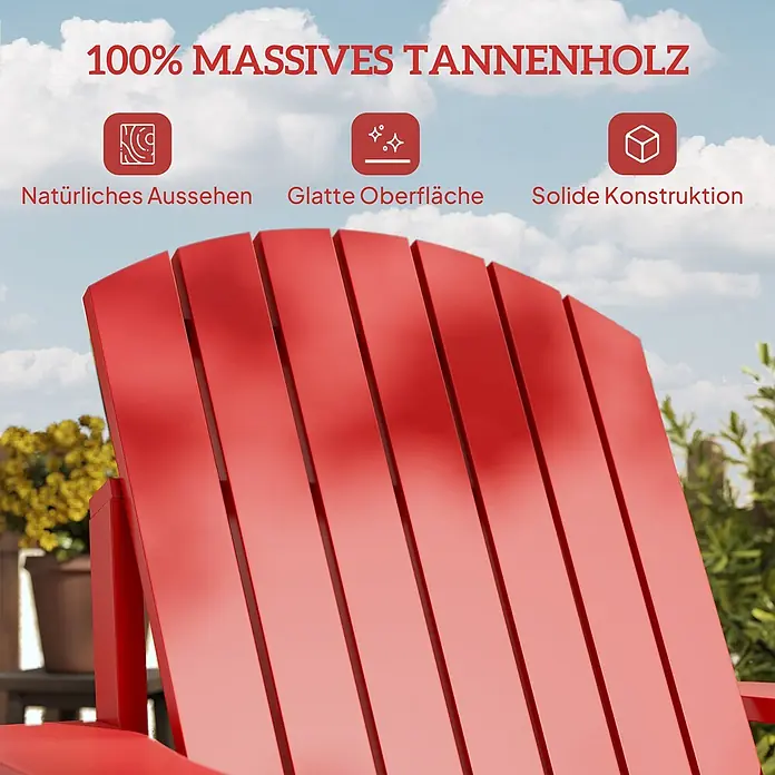 Outsunny Gartenstuhl Adirondack - 1 Stk., Tannenholz, Rot - Roter Adirondack-Stuhl aus 100% massivem Tannenholz für den Außenbereich.