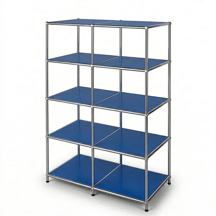 Floordirekt Metallregal Concept Epure MK-015 Blau - H x B x T: 118 x 78 x 40 cm, Anzahl Böden: 5 Stk., Schrauben, Blau - Fünfstöckiges modulares Regal mit Chromrahmen und blauen Ablagen.