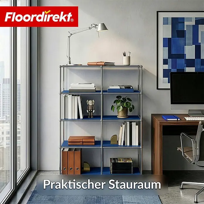 Floordirekt Metallregal Concept Epure MK-015 Blau - H x B x T: 118 x 78 x 40 cm, Anzahl Böden: 5 Stk., Schrauben, Blau - Modernes Metallregal mit blauen Ablagen, bietet praktischen Stauraum im Home-Office.