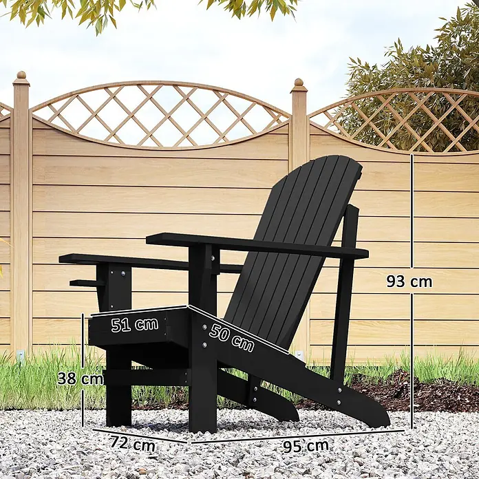 Outsunny Gartenstuhl Adirondack - Tannenholz, Schwarz, B x T x H: 95 x 95 x 93 cm - Schwarzer Adirondack-Stuhl mit Maßen: 93x72x95 cm. Ideal für Gärten.