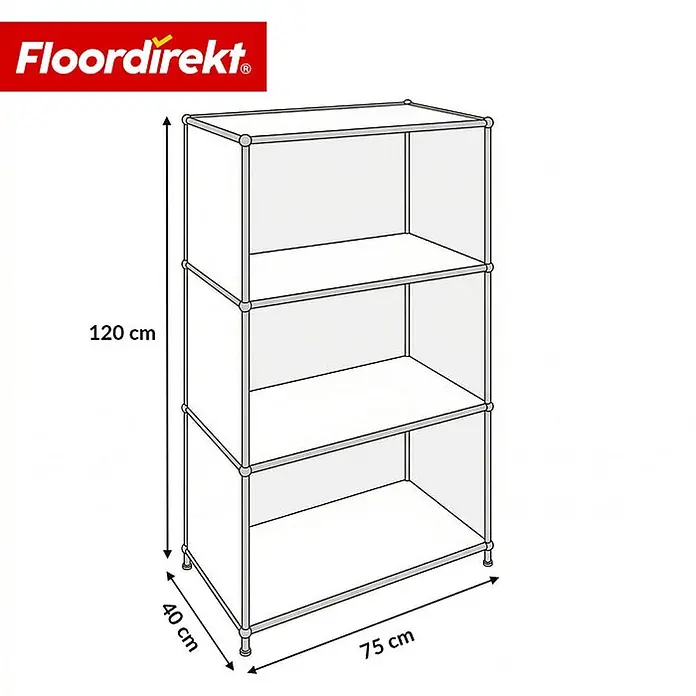 Floordirekt Metallregal Concept Epure MK-101 Weiß - H x B x T: 120 x 75 x 40 cm, Anzahl Böden: 4 Stk., Schrauben, Weiß - Weißes 3-stöckiges Regal mit Metallrahmen, 120x75x40 cm.