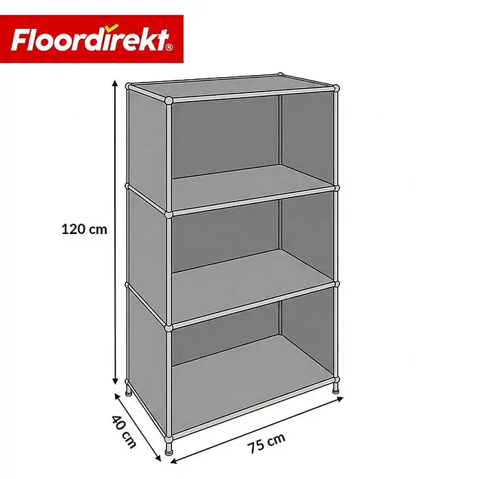 Floordirekt Metallregal Concept Epure MK-101 Grau - H x B x T: 120 x 75 x 40 cm, Anzahl Böden: 4 Stk., Schrauben, Grau - Graues modulares Dreifach-Regal, 120x75x40 cm.