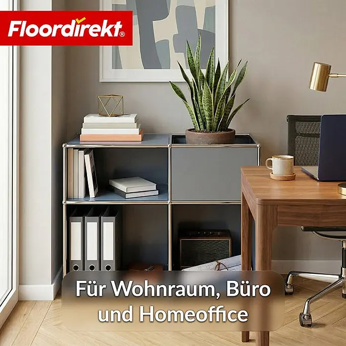 Floordirekt Metallregal Concept Epure MK-030 Grau - H x B x T: 65 x 88 x 40 cm, Anzahl Böden: 3 Stk., Schrauben, Grau - Graues modulares Regalsystem mit silbernem Rahmen, zur Aufbewahrung von Büchern und Akten im Homeoffice.
