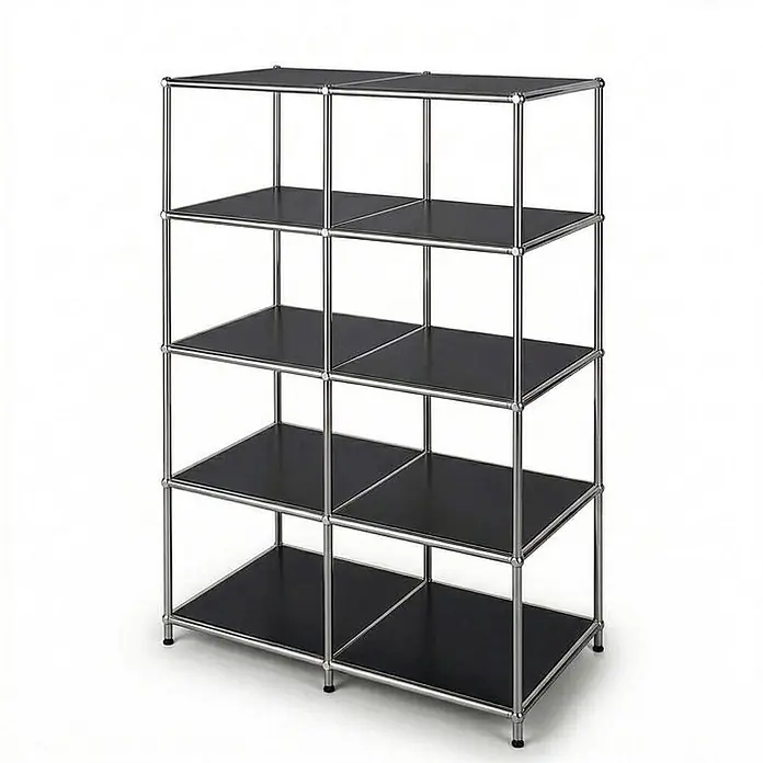 Floordirekt Metallregal Concept Epure MK-015 Schwarz - H x B x T: 118 x 78 x 40 cm, Anzahl Böden: 5 Stk., Schrauben, Schwarz - Modulares Regal aus verchromtem Stahl mit fünf Ebenen und schwarzen Ablagen.