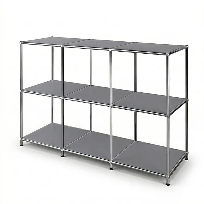 Floordirekt Metallregal Concept Epure MK-018 Grau - Anzahl Böden: 3 Stk., Schrauben, Grau - Modulares Regal mit verchromtem Rahmen und mehreren grauen Ablagen für vielseitige Aufbewahrung.
