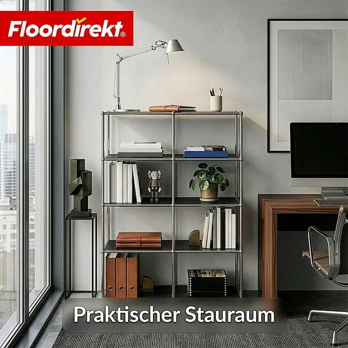 Floordirekt Metallregal Concept Epure MK-015 Schwarz - H x B x T: 118 x 78 x 40 cm, Anzahl Böden: 5 Stk., Schrauben, Schwarz - Mehrstufiges Regal mit Metallrahmen und dunklen Böden für praktischen Stauraum.