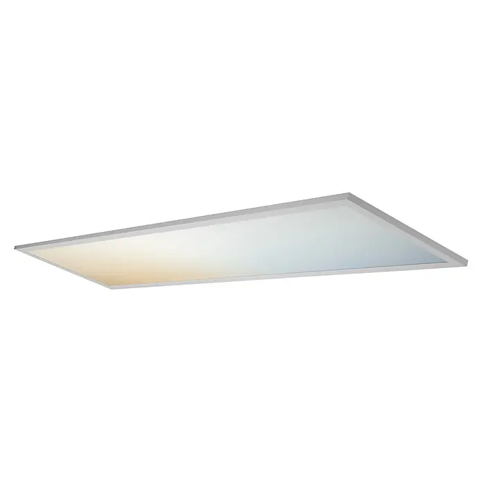 Ledvance Smart+ WiFi LED-Panel Planon Plus - 36 W, L x B x H: 120 x 30 x 5,6 cm, Weiß - Rechteckige LED-Panel-Leuchte mit weißem Rahmen, die eine warm- bis kaltweiße Lichtfarbe zeigt.