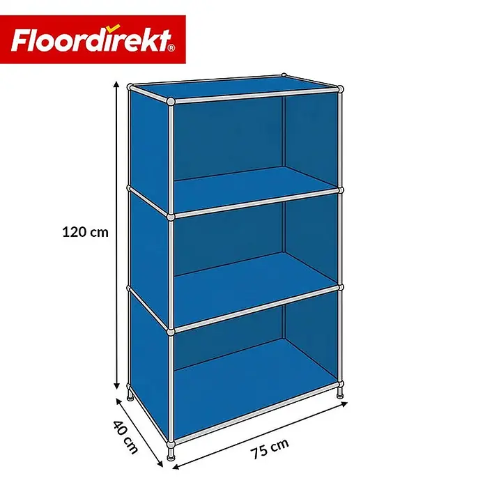Floordirekt Metallregal Concept Epure MK-101 Blau - H x B x T: 120 x 75 x 40 cm, Anzahl Böden: 4 Stk., Schrauben, Blau - Blaues 3-stöckiges Stoffregal mit grauem Rahmen. Maße: 120x75x40 cm.