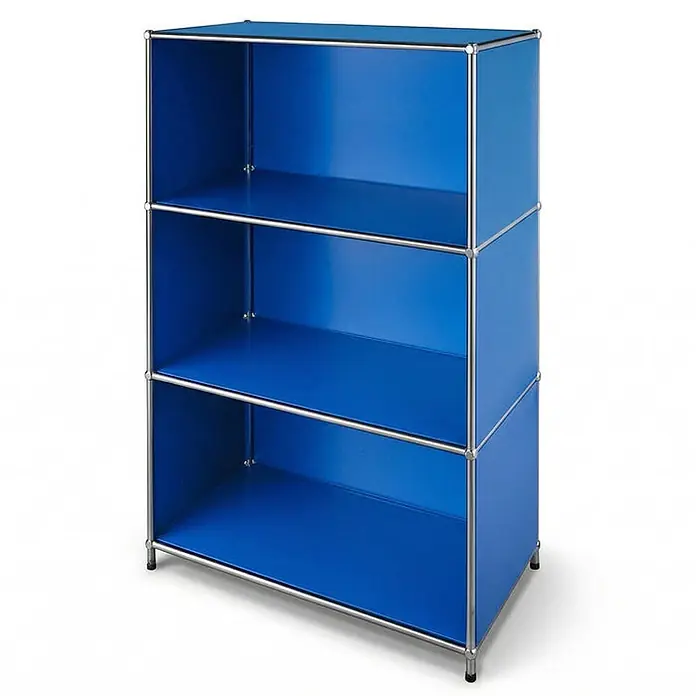 Floordirekt Metallregal Concept Epure MK-101 Blau - H x B x T: 120 x 75 x 40 cm, Anzahl Böden: 4 Stk., Schrauben, Blau - Blaues modulares Regal mit drei Ebenen und verchromtem Metallrahmen.