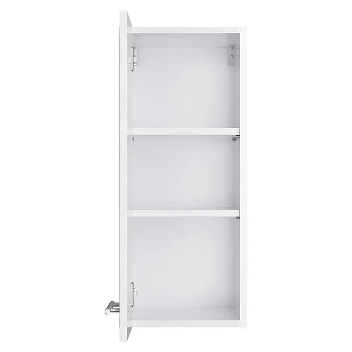 Optifit Optikomfort Küchen-Hängeschrank Bengt932 - Weiß - Weißer offener Schrank mit drei Regalböden und einer Handtuchstange.