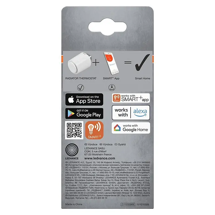 Ledvance Smart+ WiFi Heizkörper-Thermostat 1 Stück - M30 x 1,5 mm, 1 Stk. - Weißer smarter Heizkörperthermostat und Smartphone mit App, zeigt Smart Home Integration und Kompatibilität mit Alexa/Google Home.