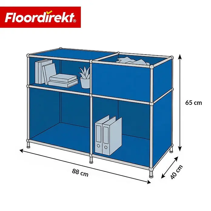 Floordirekt Metallregal Concept Epure MK-030 Blau - H x B x T: 65 x 88 x 40 cm, Anzahl Böden: 3 Stk., Schrauben, Blau - Blaues modulares Regal mit weißen Verbindern, 88x40x65 cm, für vielseitige Aufbewahrung.