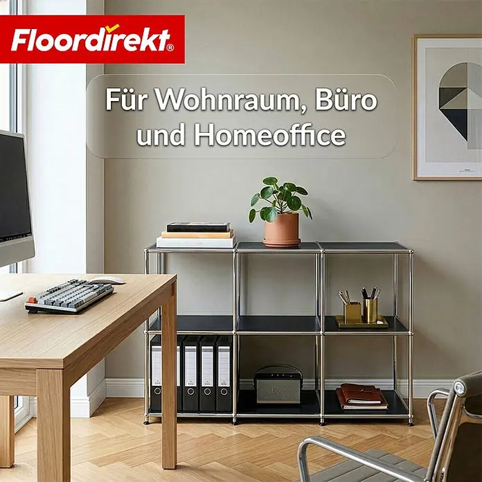 Floordirekt Metallregal Concept Epure MK-018 Schwarz - Anzahl Böden: 3 Stk., Schrauben, Schwarz - Modulares Regal aus Chrom und schwarzen Böden für Wohn-, Büro- und Homeoffice-Einrichtung.