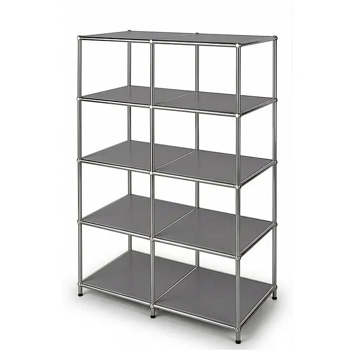 Floordirekt Metallregal Concept Epure MK-015 Grau - H x B x T: 118 x 78 x 40 cm, Anzahl Böden: 5 Stk., Schrauben, Grau - Fünfstöckiges modulares Regal mit verchromtem Stahlrahmen und grauen Ablagen.