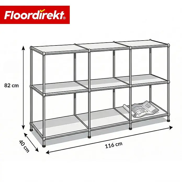Floordirekt Metallregal Concept Epure MK-018 Weiß - Anzahl Böden: 3 Stk., Schrauben, Weiß - Weiß-silbernes 2-stöckiges, 3-teiliges Modulregal, 82x116x40 cm, für vielseitigen Stauraum.