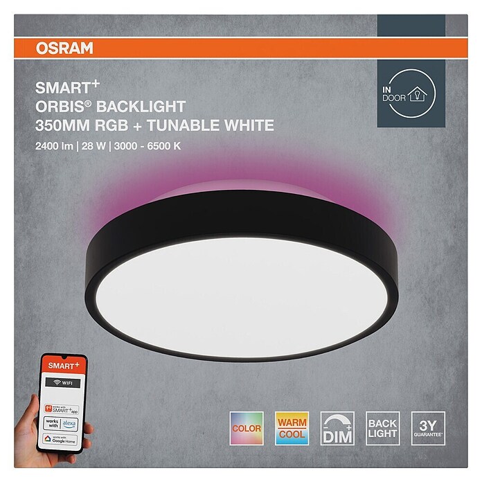 Ledvance Led-plafondlamp, rond (28 W, Ø x h: 35 x 9 cm, RGBW) | BAUHAUS