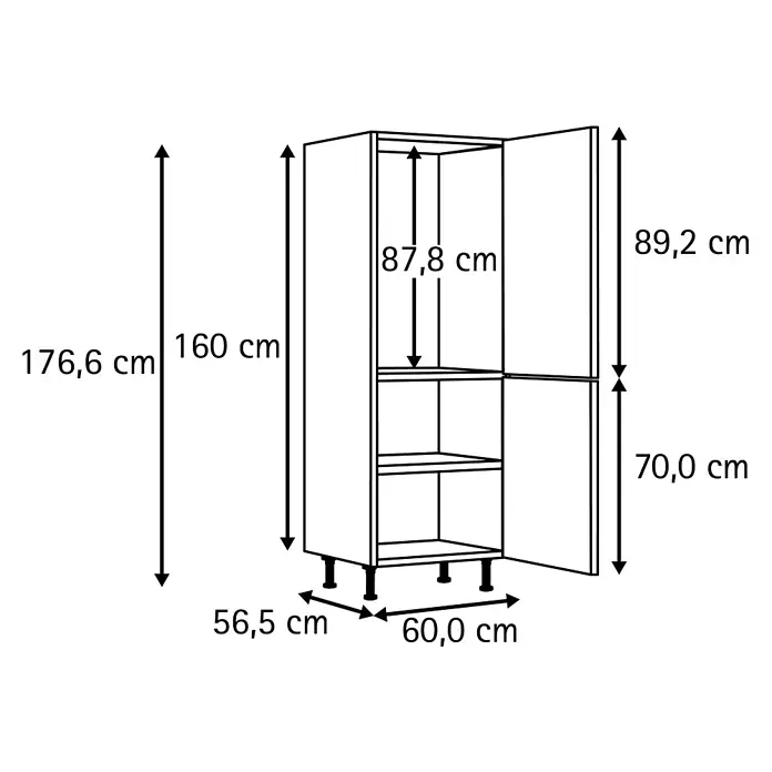 Optifit Optikomfort Küchen-Hochschrank Bengt932 - B x T x H: 60 x 60 x 176,6 cm, Weiß - Hoher zweitüriger Schrank, 176,6 cm hoch, 60,0 cm breit, 56,5 cm tief, mit Einlegeböden und verstellbaren Füßen.