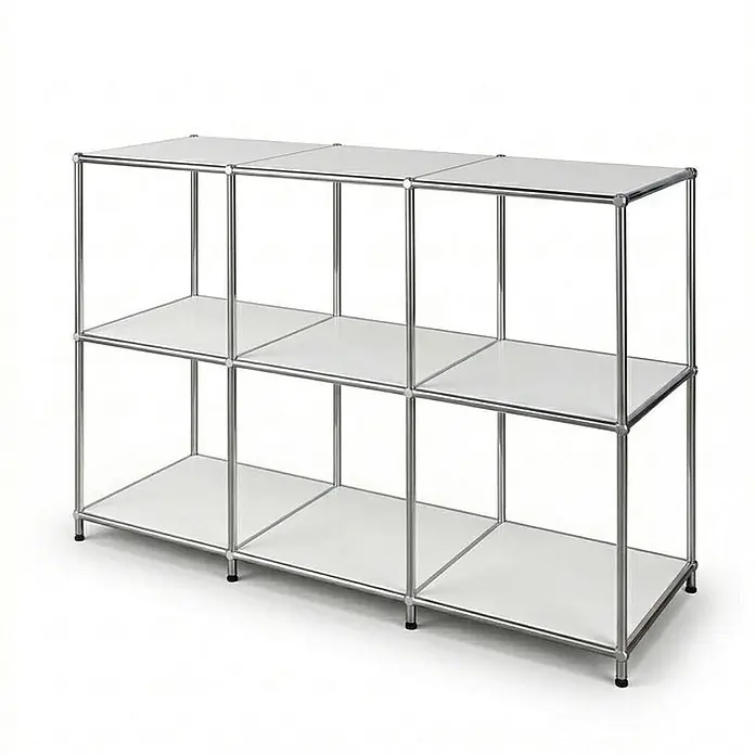 Floordirekt Metallregal Concept Epure MK-018 Weiß - Anzahl Böden: 3 Stk., Schrauben, Weiß - Modulares Regal mit 2 Etagen und 3 Fächern, bestehend aus einem Chromgestell und weißen Ablagen.