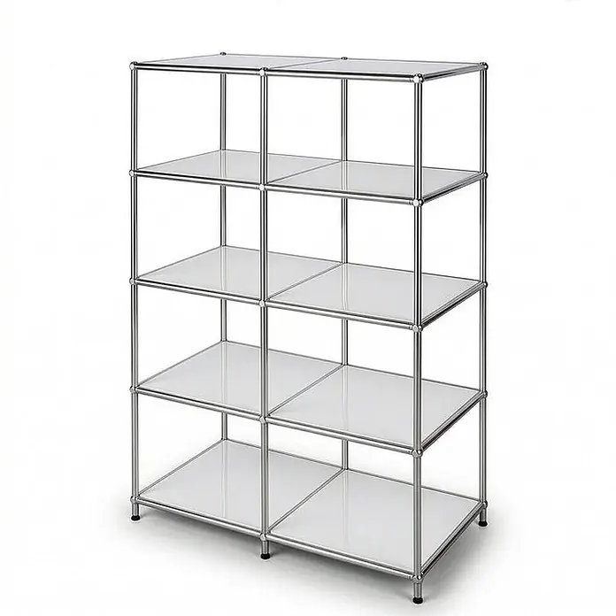 Floordirekt Metallregal Concept Epure MK-015 Weiß - Anzahl Böden: 5 Stk., Schrauben, Weiß - Fünfstufiges modulares Regal mit verchromtem Metallrahmen und weißen Ablagen.