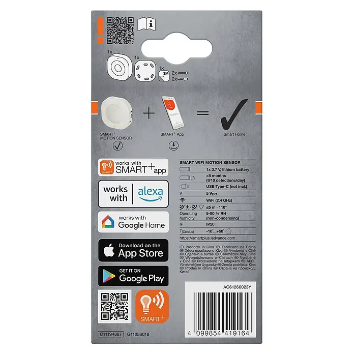 Osram Smart+ Bewegungsmelder - Weiß - Weißer SMART+ Bewegungssensor mit Montagezubehör, kompatibel mit Smart Home Apps wie Alexa und Google Home.