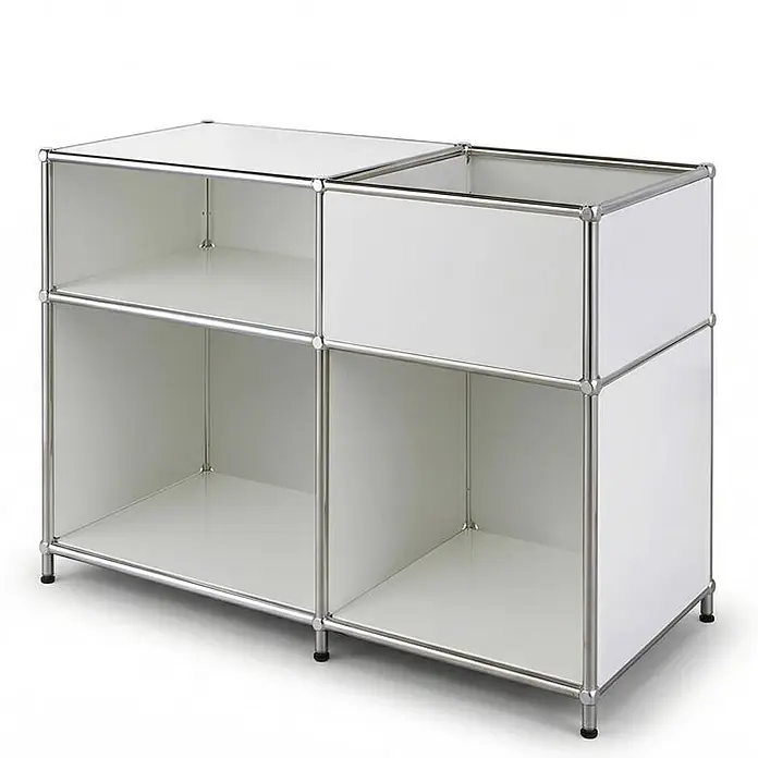 Floordirekt Metallregal Concept Epure MK-030 Weiß - Anzahl Böden: 3 Stk., Schrauben, Weiß - Weißes modulares Regalsystem mit Chromrahmen und verschiedenen offenen Fächern.